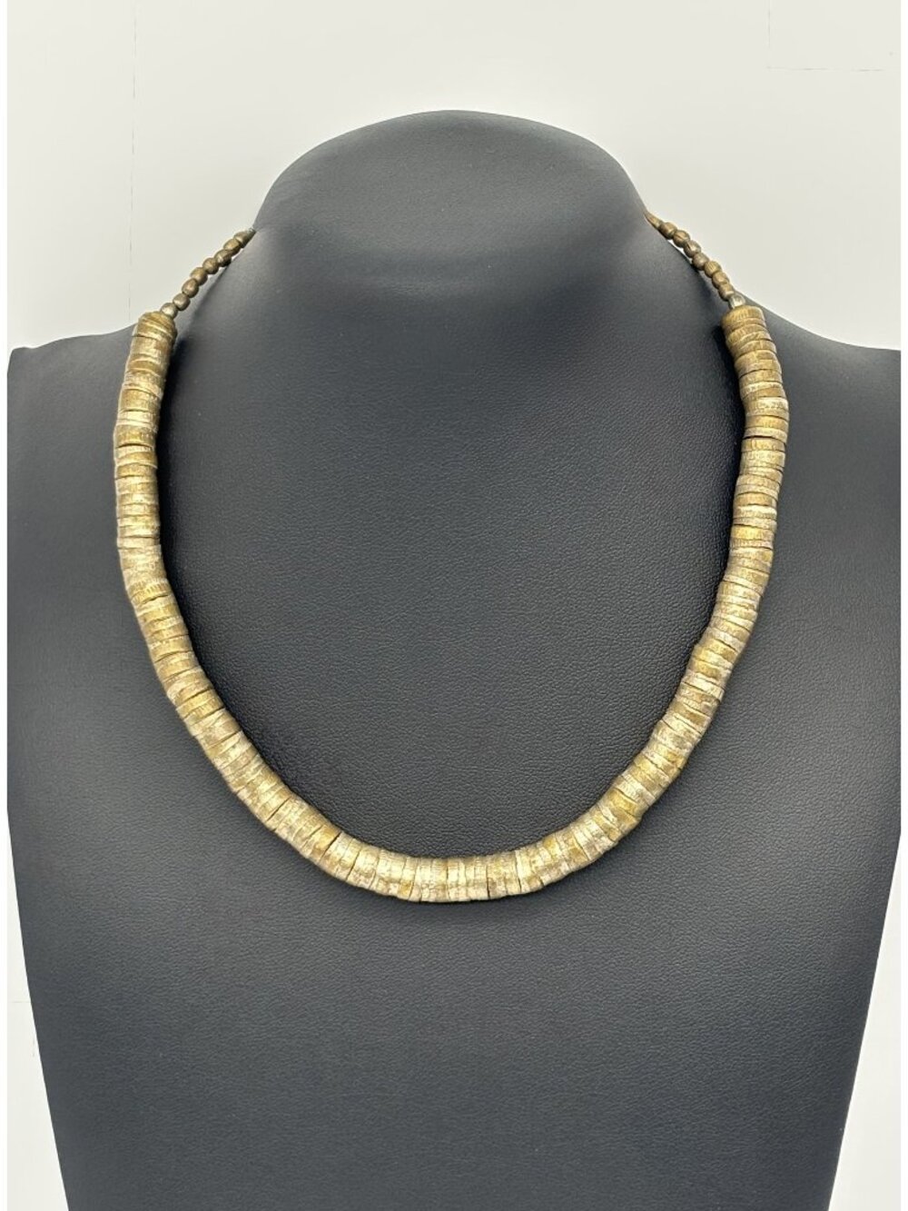 Vintage Tribal Necklace Metal Stacked Flexible Snake Tubular Brass Tone Unsigned